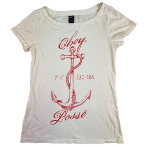 Obey Posse Shirt Women's Small Anchor Snake Graphic T-Shirt White Red Obey Giant
